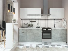 Кухонный гарнитур Дуся 2,0 м (белый глянец/цемент) в Сузуне - suzun.mebel-nsk.ru | фото