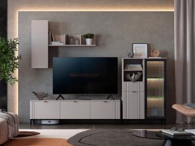 Модульная гостиная Рич (кашемир/фрапучино матовый/черный) в Сузуне - suzun.mebel-nsk.ru | фото