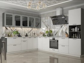 Модульная кухня Глэдис (белый снег/лайт грей софт/корпус анкор темный) в Сузуне - suzun.mebel-nsk.ru | фото