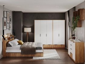 Модульная спальня Ивис (дуб крафт золотой/белый) в Сузуне - suzun.mebel-nsk.ru | фото