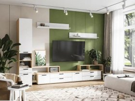 Модульная стенка Санса (дуб сонома/белый) в Сузуне - suzun.mebel-nsk.ru | фото