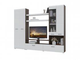 Стенка Альфа МДФ (дуб венге/белый глянец) в Сузуне - suzun.mebel-nsk.ru | фото