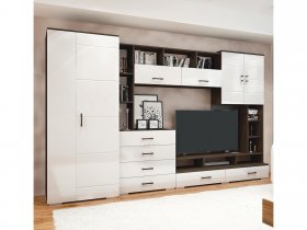 Стенка Коста МДФ (дуб венге/белый глянец) в Сузуне - suzun.mebel-nsk.ru | фото