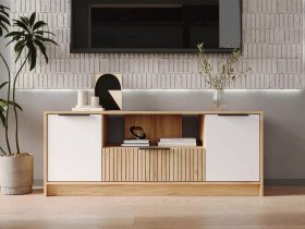Тумба под ТВ  ТМ-001 Ивис (дуб крафт золотой/белый) в Сузуне - suzun.mebel-nsk.ru | фото